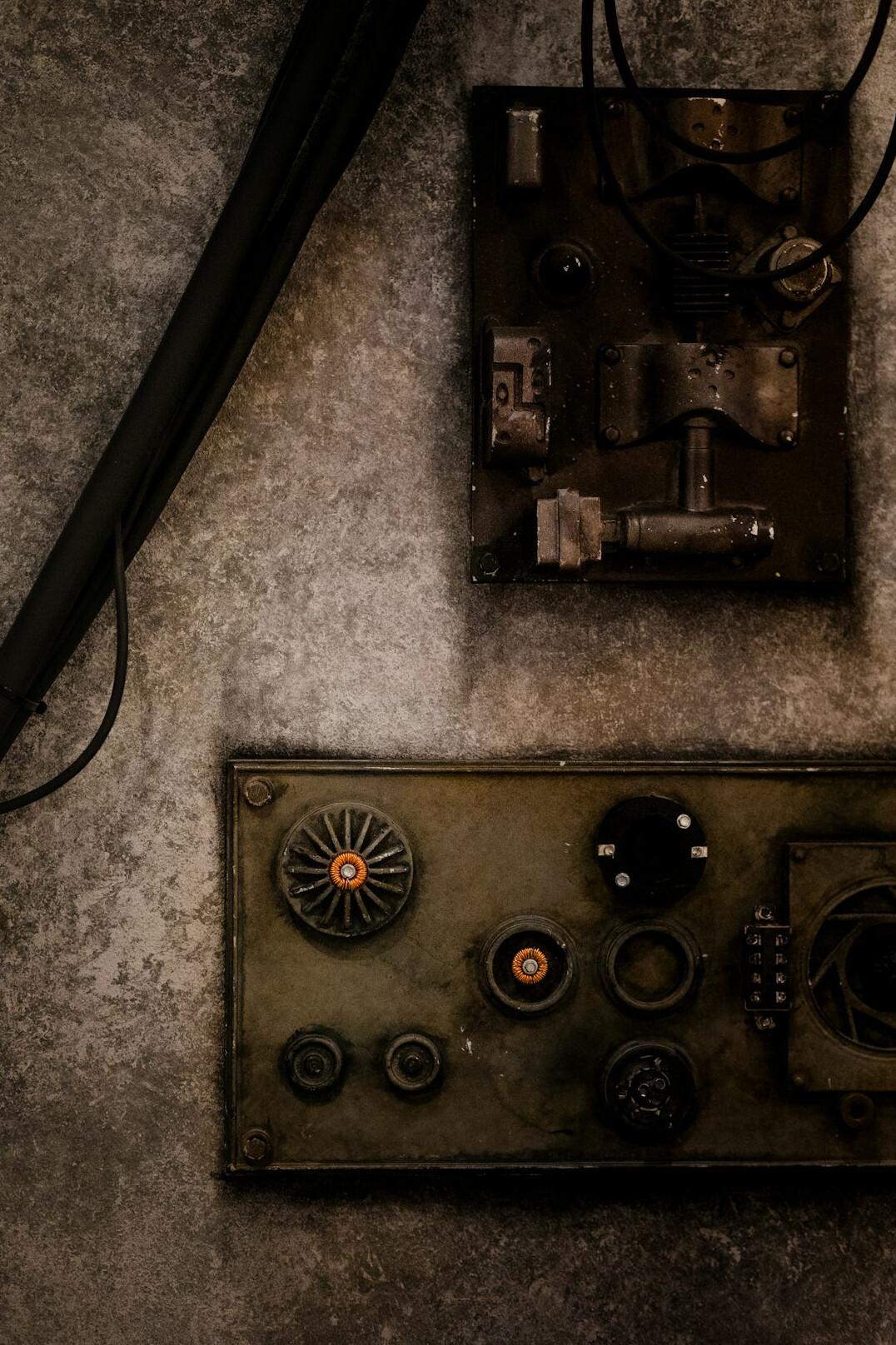 Overhead view of a broadcast operations desk with equipment